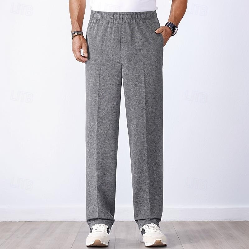 Men's Sweatpants Trousers Casual Pants Straight Leg Sweatpants Drawstring Elastic Waist Zipper Pocket Plain Comfort Breathable Full Length Outdoor Casual Daily Sports Fashion Black Navy Blue