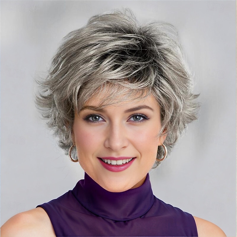 Synthetic Wig Curly With Bangs Machine Made Wig Short A1 A2 A3 A4 A5 Synthetic Hair Women's Soft Fashion Easy to Carry Blonde Silver Gray