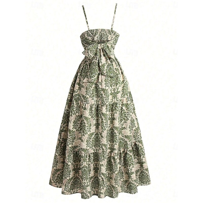 Women's Maxi Dress Casual Dress Swing Dress Slip Dress Boho Dress Bohemia Stylish Casual Vacation Daily Beach Loose Fit Floral Sleeveless Strap Green Summer Spring3