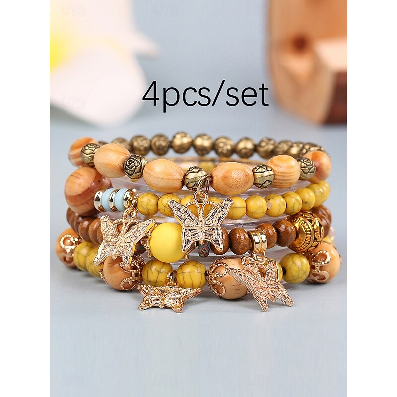 Vintage Style Ball Fashion Personalized Wood Bracelet Jewelry Light Mix / Yellow / Army Green For Holiday3