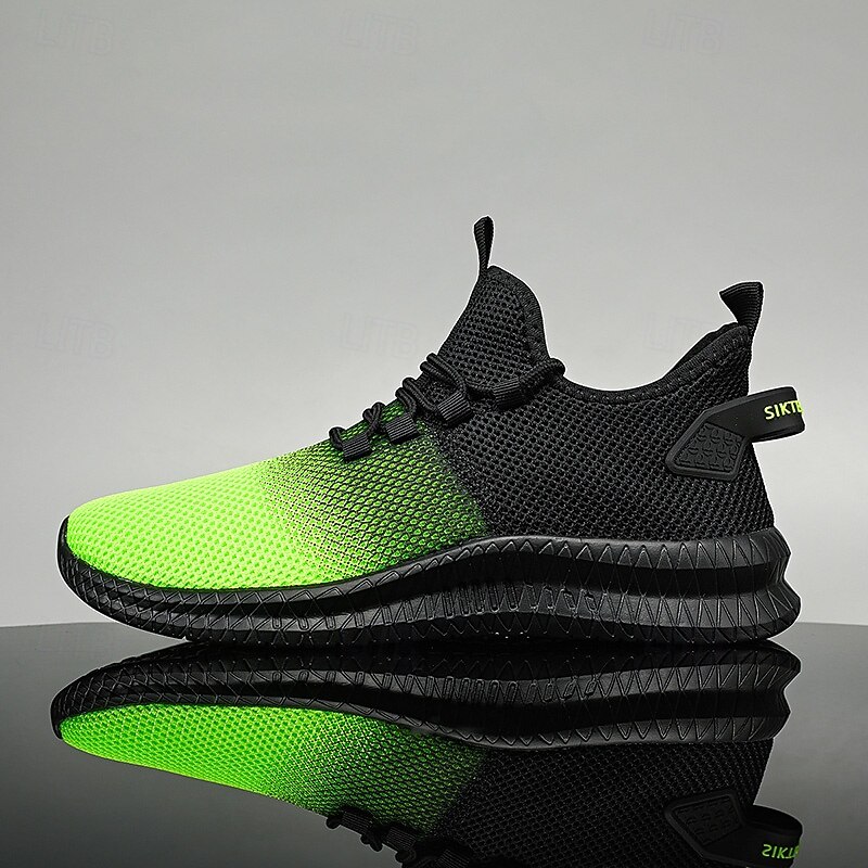 Men's Gradient Green and Black Mesh Sneakers - Lightweight Athletic Shoes for Running, Gym and Casual Wear3
