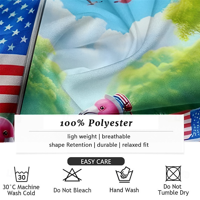 Men's Flamingo American Flag Summer Hawaiian Shirt Aloha Shirt Short Sleeve Hawaiian Vacation Summer Cuban Collar Button Up Green3