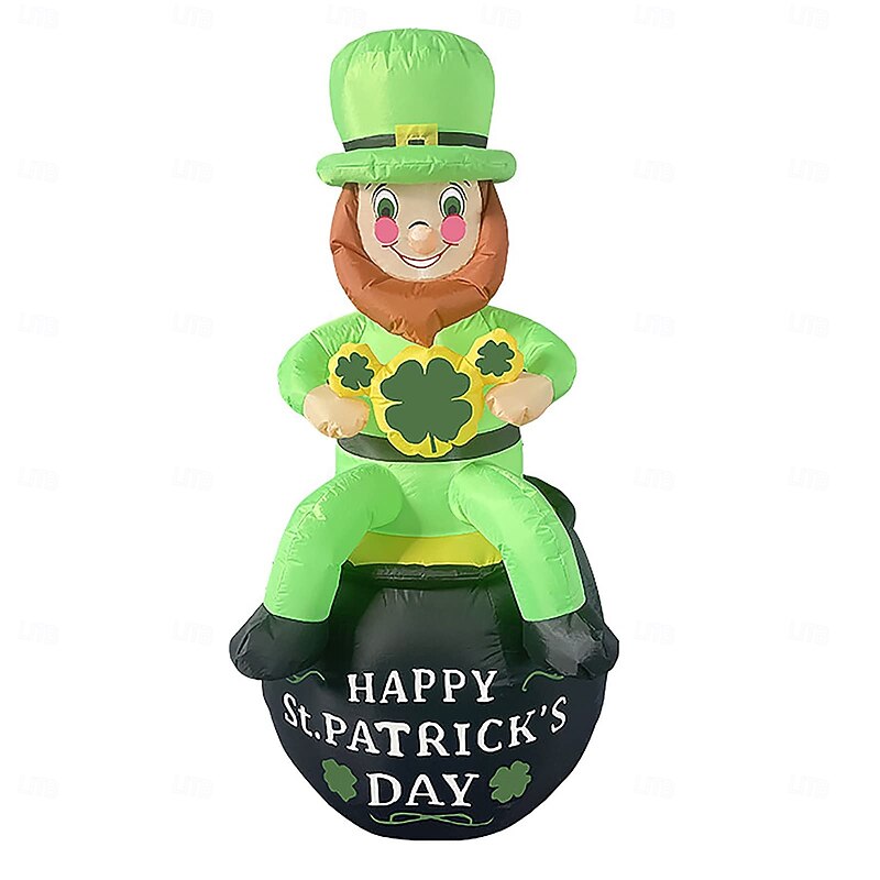 St. Patrick's Day Inflatable Air Model with LED Light - Elf Sitting on Pot, Indoor/Outdoor Lawn Festive Atmosphere Decoration 1pc4