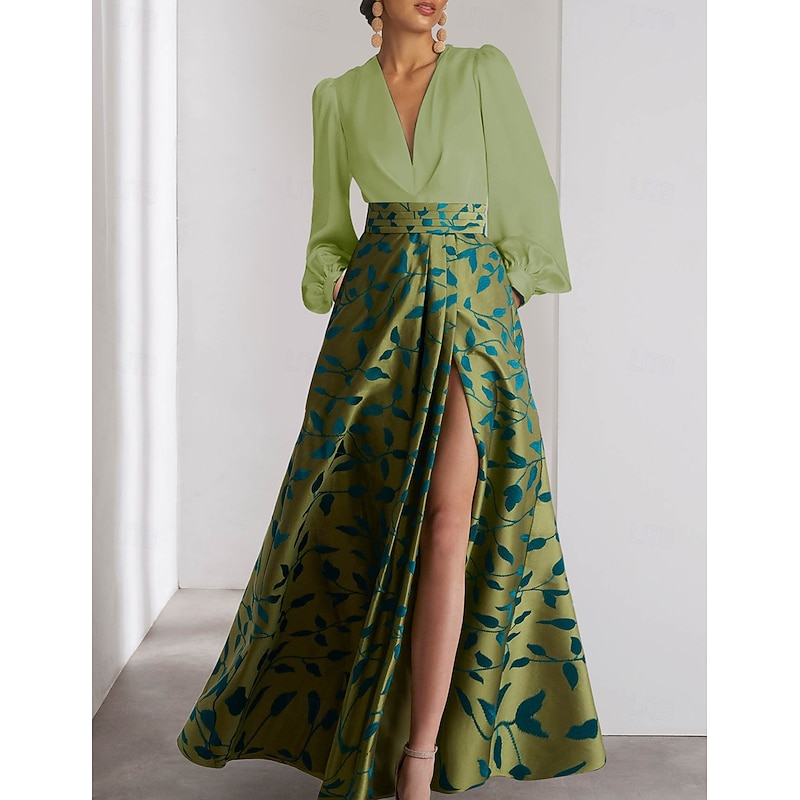 Floral A-Line Evening Gown Elegant Dress Formal Wedding Asymmetrical Long Sleeve Satin with Embroidery Appliques Dresses Race Day Dress Wedding Guest Dress3