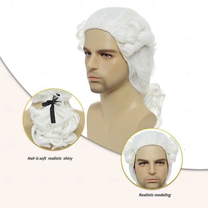 Colonial Judge Wig, Long Wave Wig for Man, Washington Halloween Costume, Cosplay Wig For Carvinal3