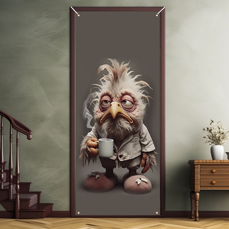 Funny Animal Door Decorations Door Covers Sad Chicken Door Tapestry Door Curtain Decoration Backdrop Indoor/Outdoor Door Banner for Front Door Farmhouse