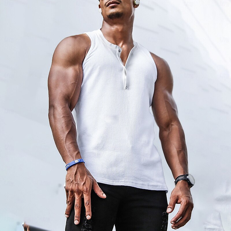 Men's Tank Top Henley Shirt Vest Top Undershirt Sleeveless Henley Summer Plain Fashion Designer Muscle Buttons Outdoor Practice Gym Black White Blue Top Tee for Men2
