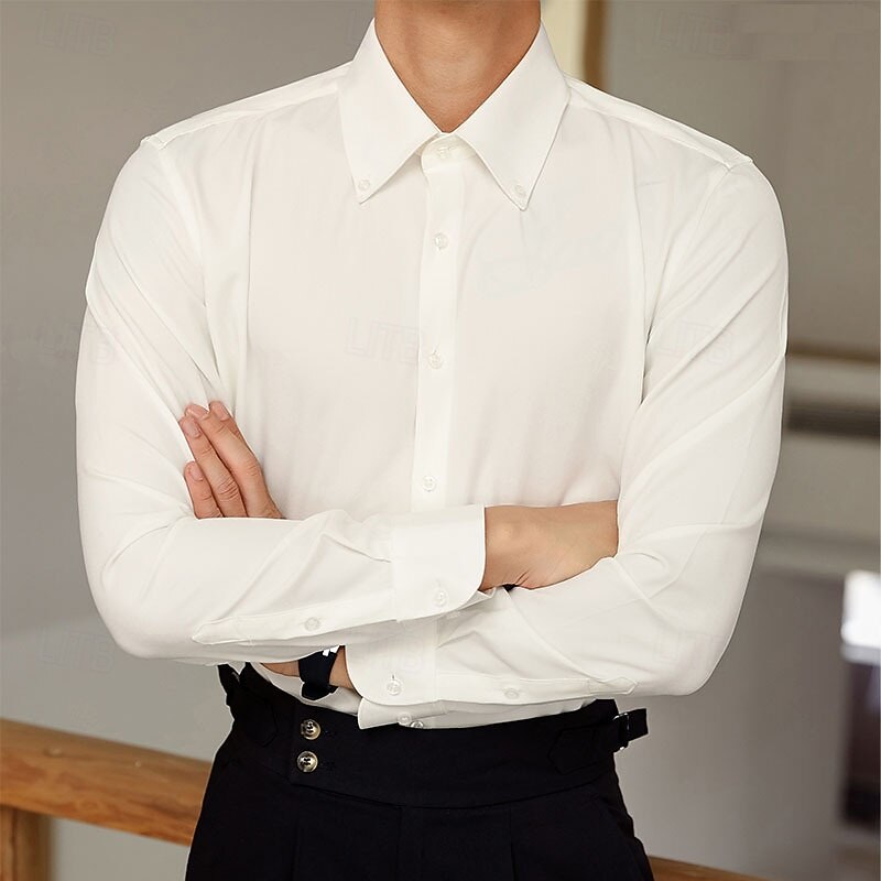 Men's Shirt Dress Shirt Button Up Shirt Plain Wedding Party White Red Brown Gray Long Sleeve Lapel Spring &  Fall Clothing Apparel2