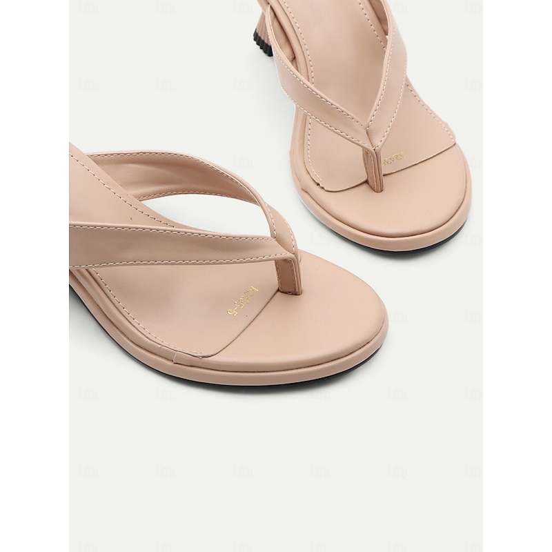 Women's Nude Thong Sandals with Trendy Sculpted Heels – Comfortable Slip-On Shoes for Casual and Chic Occasions4