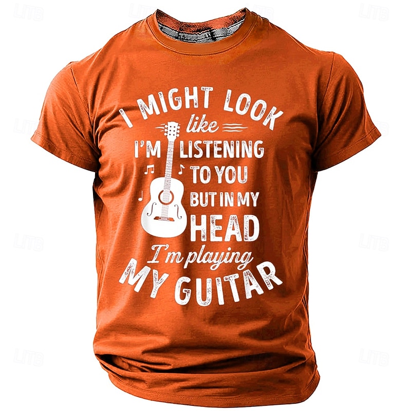 Mens Funny Guitar Graphic T-Shirt - 'I'm Playing My Guitar In My Head' Music Tee