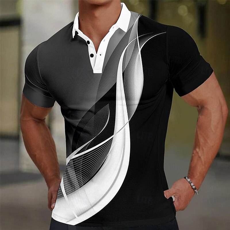 Men's Geometic Line Polo Short Sleeve Polo Shirts Collared Shirts Casual School Outdoor Daily Wear Home Wear 3D Print Summer Black Purple Green