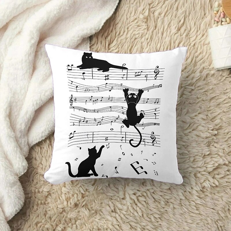 Decorative Toss Pillows Cover 1PC Music Cat Soft Square Couch Cushion Case Pillowcase for Bedroom Livingroom Sofa Chair Spring Summer Party4