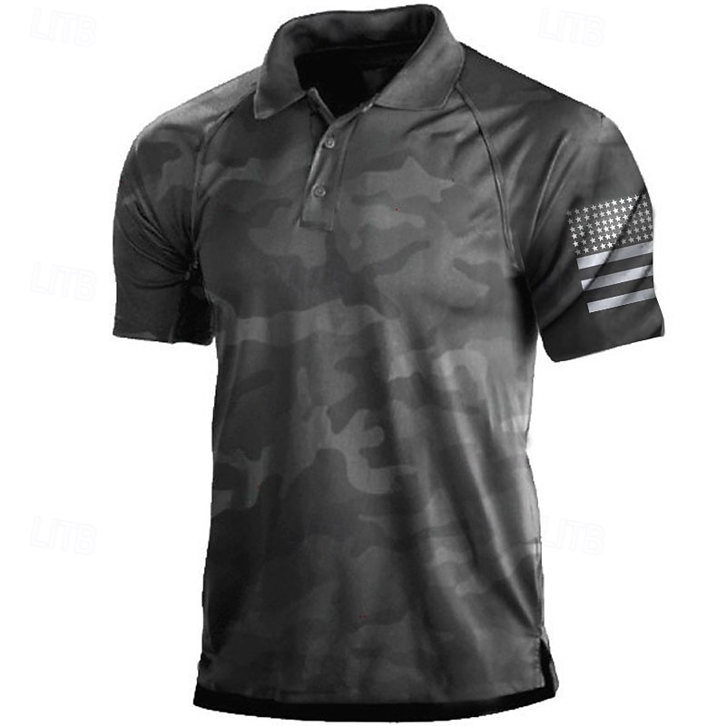Men's Camo / Camouflage Polo Shirts Golf Shirt Short Sleeve Shirt Turndown Street Daily 3D Print Black / Gray Red Brown Green 3D Button-Down Clothing Apparel Fashion Casual Breathable Comfortable