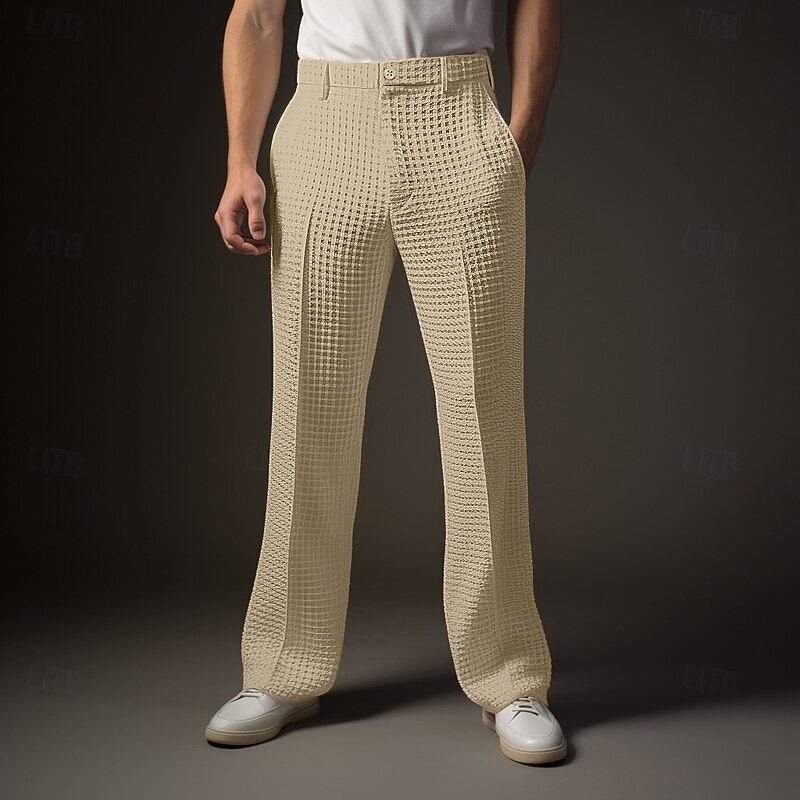 Men's Waffle Trousers Dress Pants Slacks Suit Pants Front Pocket Straight Leg Plain Comfort Wedding Business Daily Fashion Chic & Modern Black White3