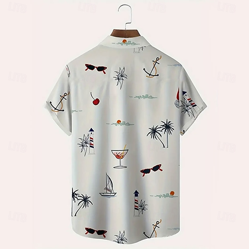 Men's Coconut Tree Tropical Plants Summer Hawaiian Shirt Button Up Shirt Aloha Shirt Short Sleeve Hawaiian Resort Vacation Holiday Beach Wear Summer Spring Turndown Collared Shirts Black White Blue2