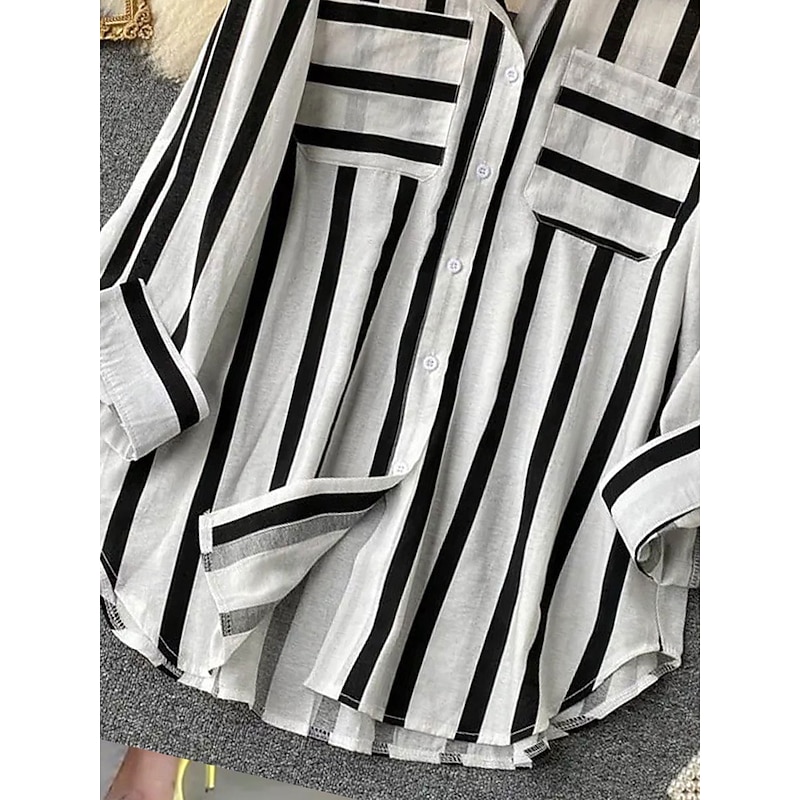 Women's Shirt Blouse Striped Stylish Casual Long Sleeve Shirt Collar Regular Tops Daily Buttons Black Yellow Red Green Summer Spring Fall3