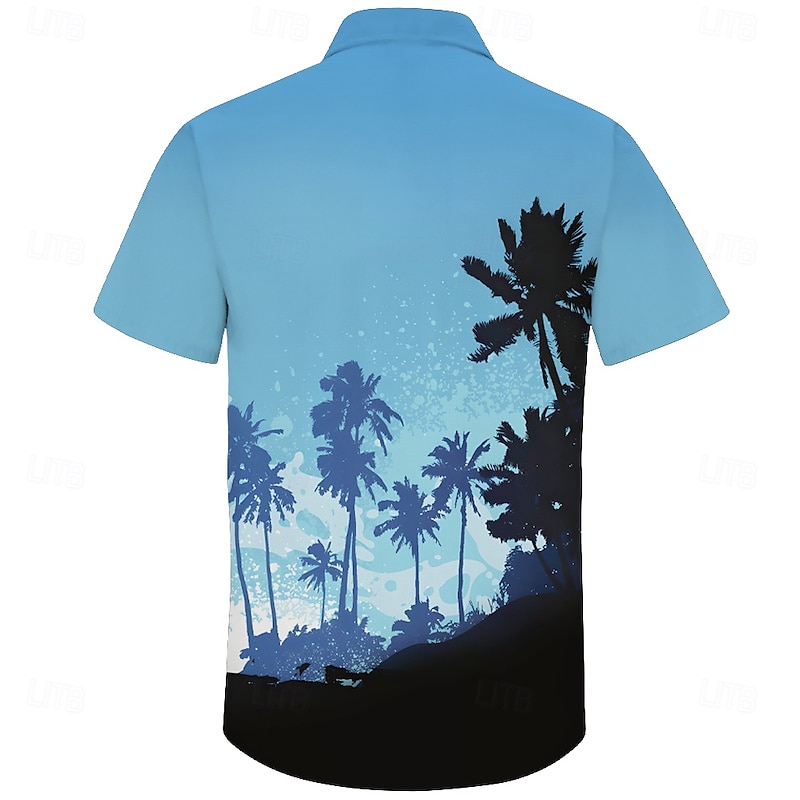 Men's Coconut Tree Tropical Plants Summer Hawaiian Shirt Button Up Shirt Aloha Shirt Short Sleeve Hawaiian Resort Vacation Holiday Beach Wear Summer Spring Turndown Collared Shirts Light Blue Pink2