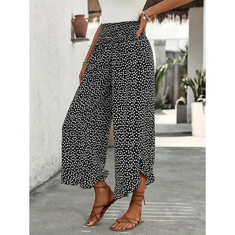 Women's Wide Leg Chinos Fashion Streetwear Full Length High Waist Polka Dot Pocket Elastic Waistband Print Comfy Soft Comfortable Micro-elastic Outdoor Street Black Red Green Spring Fall Regular Fit3