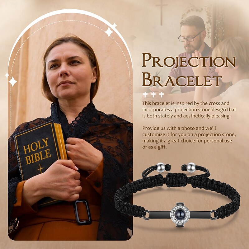 Personalized Cross Bracelet with Photo Projection Stone Custom Best Gift for Mom Religious Jewelry for Family or Friends4