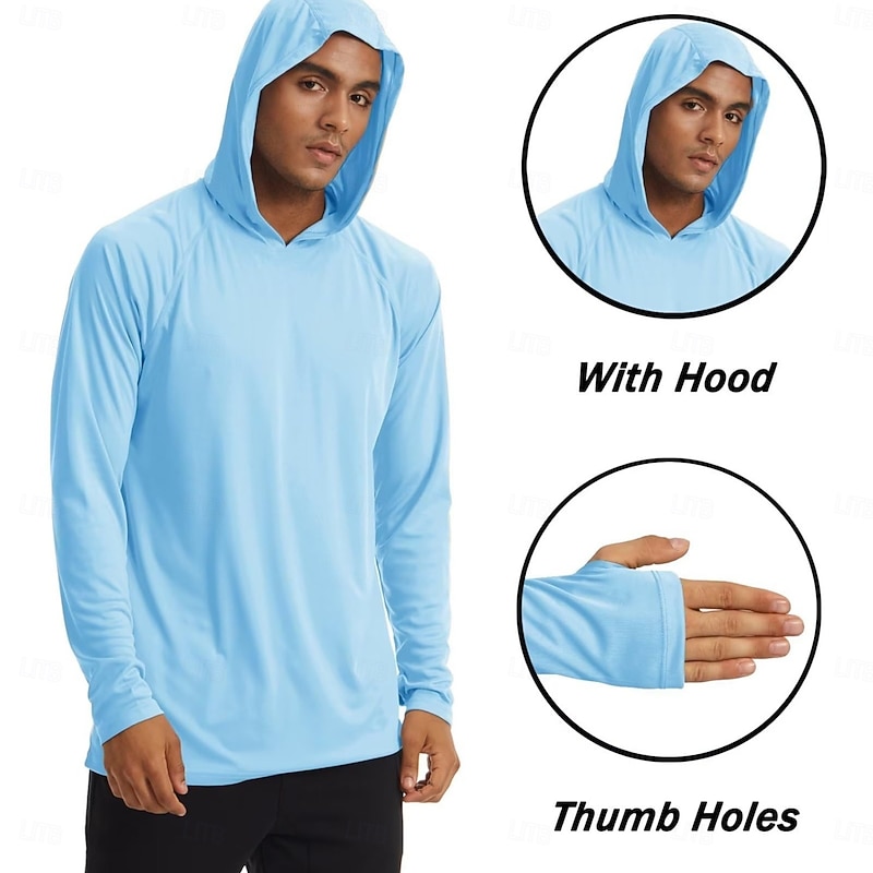 Men's T Shirt Sun Protection T-shirts Hoodie Tee Long Sleeve Hoodie Summer Spring Solid Color Classic Style Hooded Outdoor Sport Fishing Light Blue Black White Top Tee for Men2