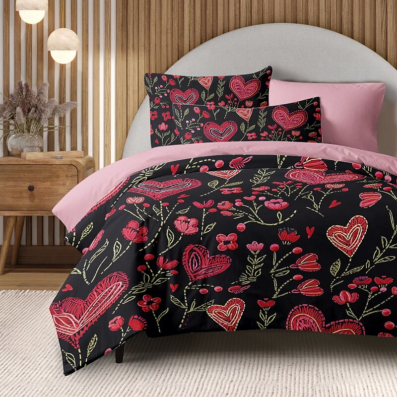 Heart Pattern Duvet Cover Set Set Soft 3-Piece Luxury Cotton Bedding Set Home Decor Gift Twin Full King Queen Size Duvet Cover