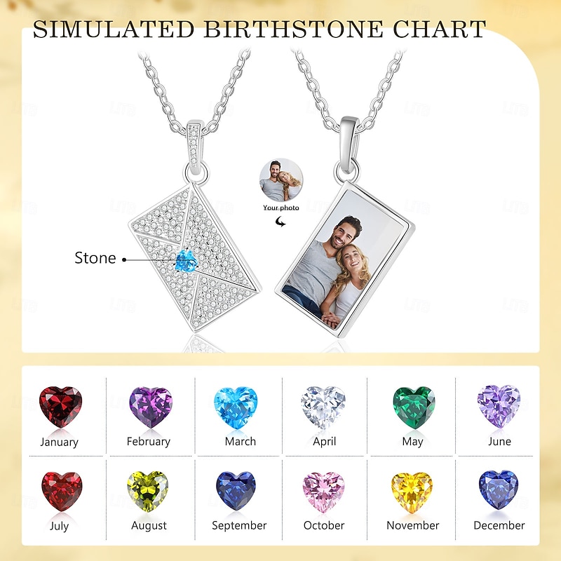 Personalized Necklace with Birthstone and Photo Custom Best Gift for Mom - Available in Four Colors, Unique Keepsake Gift for Wife and Girlfriend, Perfect Wedding's Day Present3