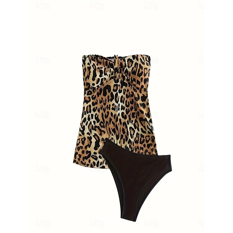 Women's Swimwear Bikini 2 Piece Cheeky Swimsuit Backless Slim Vacation Beach Wear Leopard Halter Neck Sleeveless Bathing Suits2
