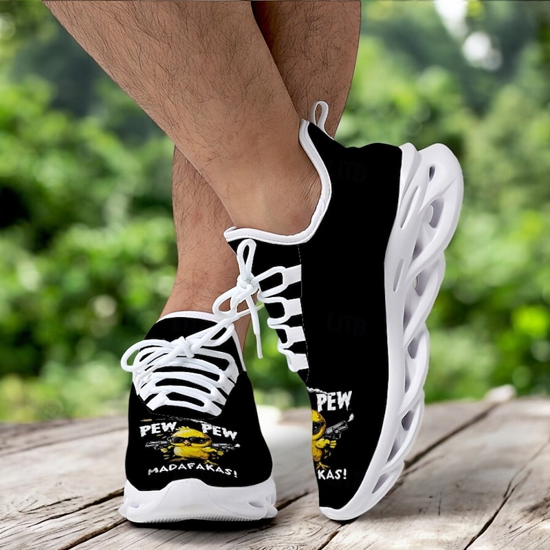 Men's Funny Graphic Print Flyknit Sneakers - Lightweight Breathable Casual Shoes for Running and Everyday Style