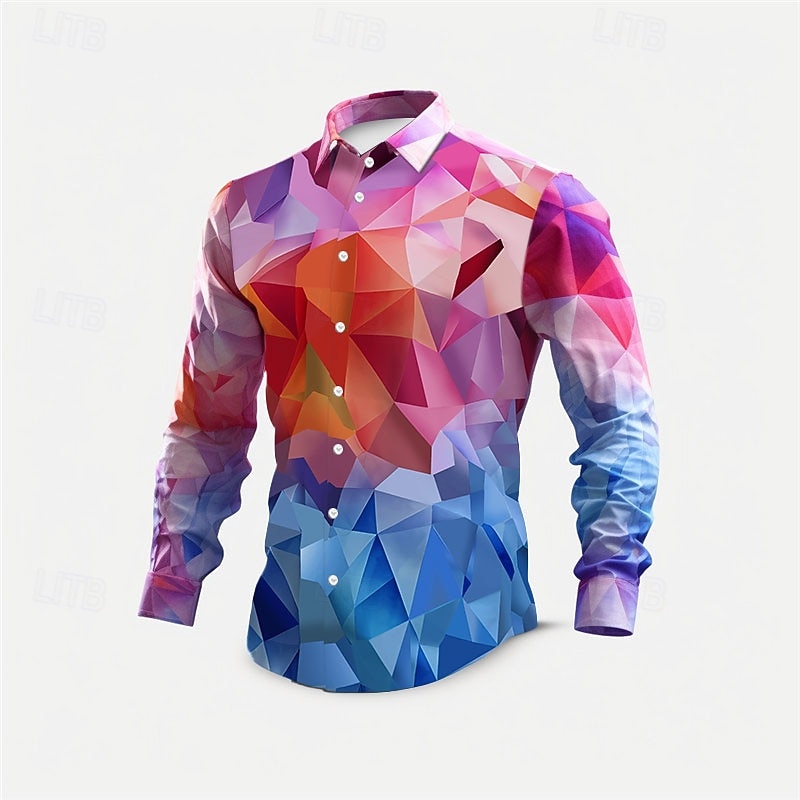 Men's Rainbow Colorful Gradual Shirt Button Up Shirt Long Sleeve Casual Outdoor Street Casual Daily Fall & Winter Turndown Buttons Print Purple Orange2