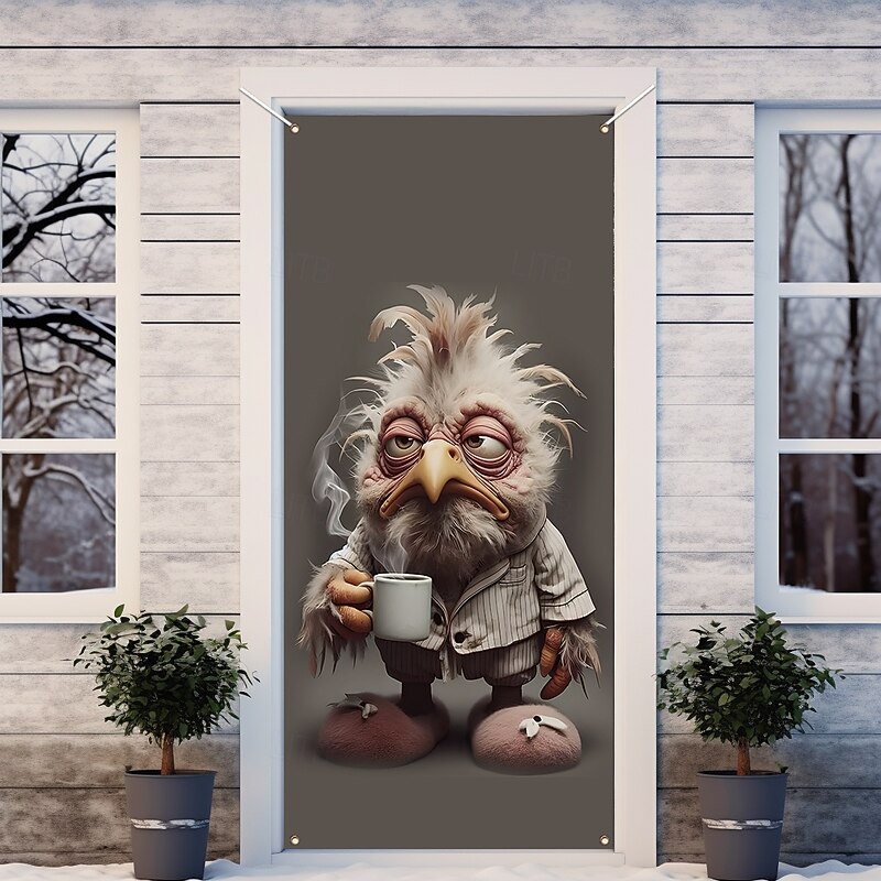 Funny Animal Door Decorations Door Covers Sad Chicken Door Tapestry Door Curtain Decoration Backdrop Indoor/Outdoor Door Banner for Front Door Farmhouse2