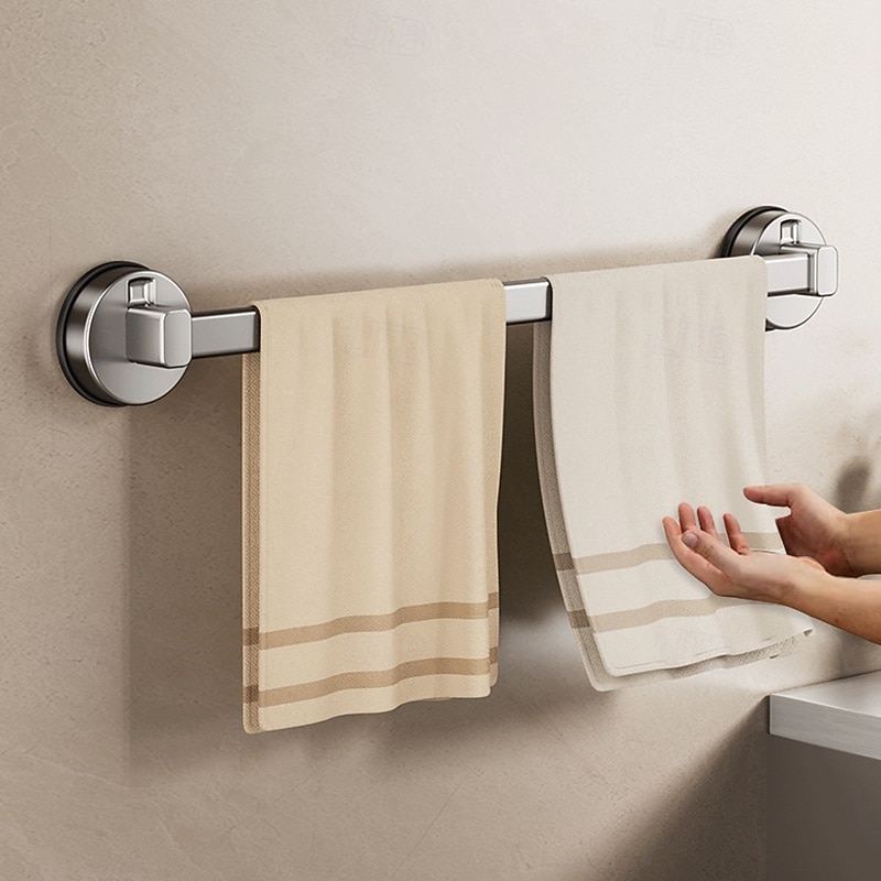 Gunmetal Carbon Steel Towel Rack, Suction Cup Wall-Mounted, No-Drill Bathroom Storage Shelf with Single Bar for Towels and Bath Accessories2