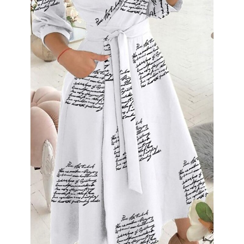 Women's Midi Dress Casual Dress A Line Dress Stylish Casual Vacation Daily Regular Fit Graphic Geometric 3/4 Length Sleeve V Neck Black White Blue Green Summer3