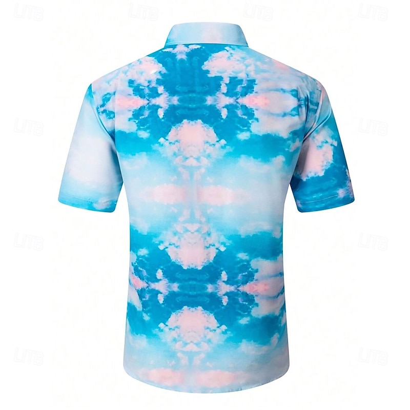 Men's Cloud Coconut Tree Tropical Plants Summer Hawaiian Shirt Button Up Shirt Aloha Shirt Short Sleeve Hawaiian Resort Vacation Holiday Beach Wear Summer Spring Turndown Collared Shirts Blue2