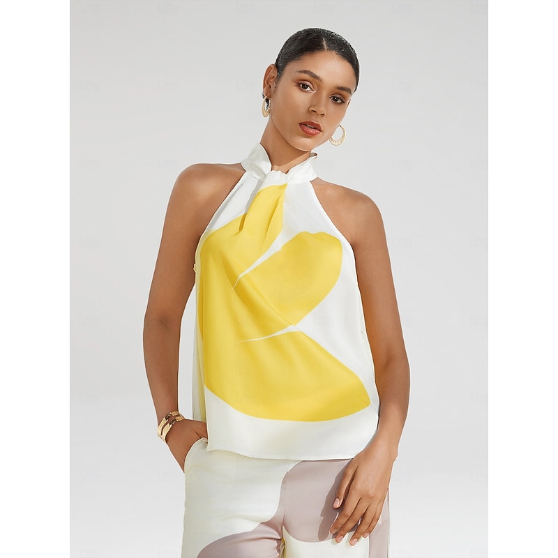 Women's Floral Vacation Daily Wear Casual Daily Sleeveless White Floral Style Sleeveless Halter Neck Summer