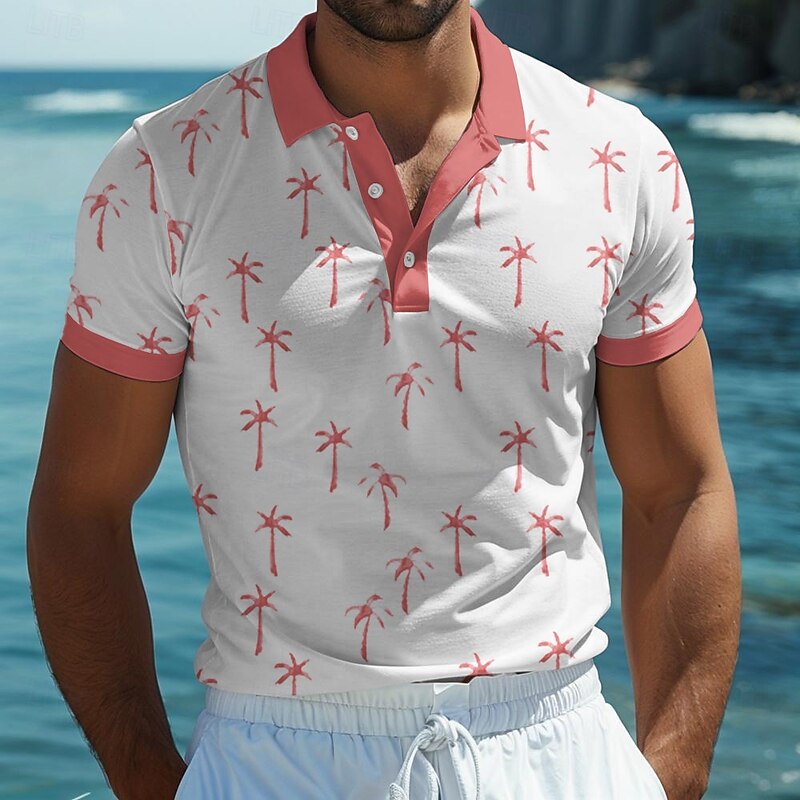 Kentucky Derby Men's Tropical Flowers Plant Polo Short Sleeve Polo Shirts Collared Shirts Casual School Outdoor Daily Wear Home Wear 3D Print Summer Light Pink Black Blue2