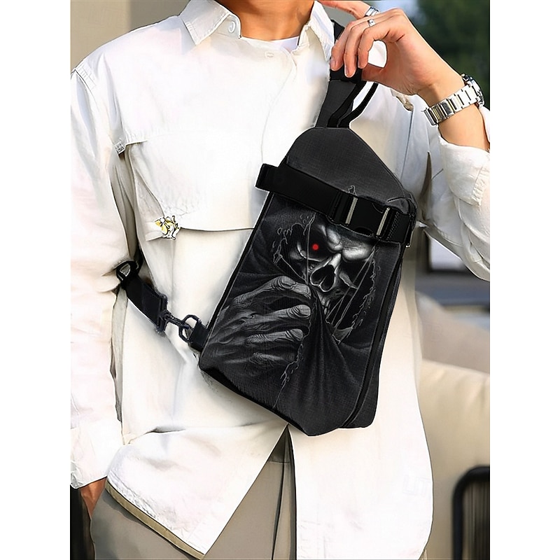 Men's Gothic Skull Crossbody Bag – Multi-Pocket Large Capacity Black Sling Bag with Adjustable Strap, Perfect for Casual, Outdoor and Festival Wear4