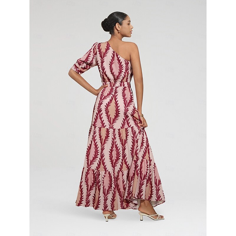 Satin Print One Shoulder Maxi Dress2