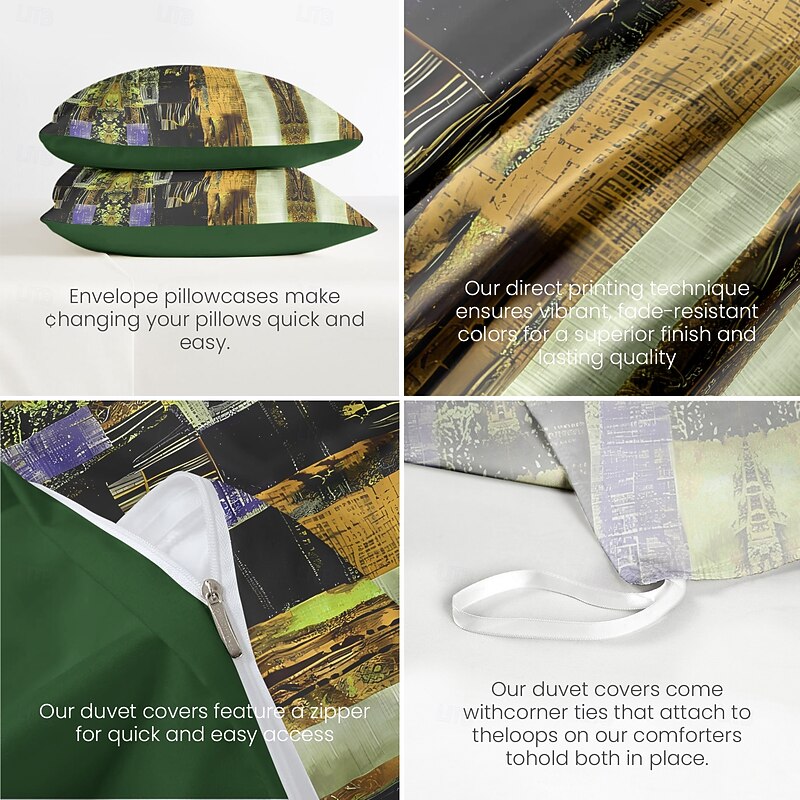 Color Block Patchwork Duvet Cover Set Modern Geometric Bedding Vibrant Multicolor Design Soft Durable Microfiber Quilt Cover with Pillowcases3