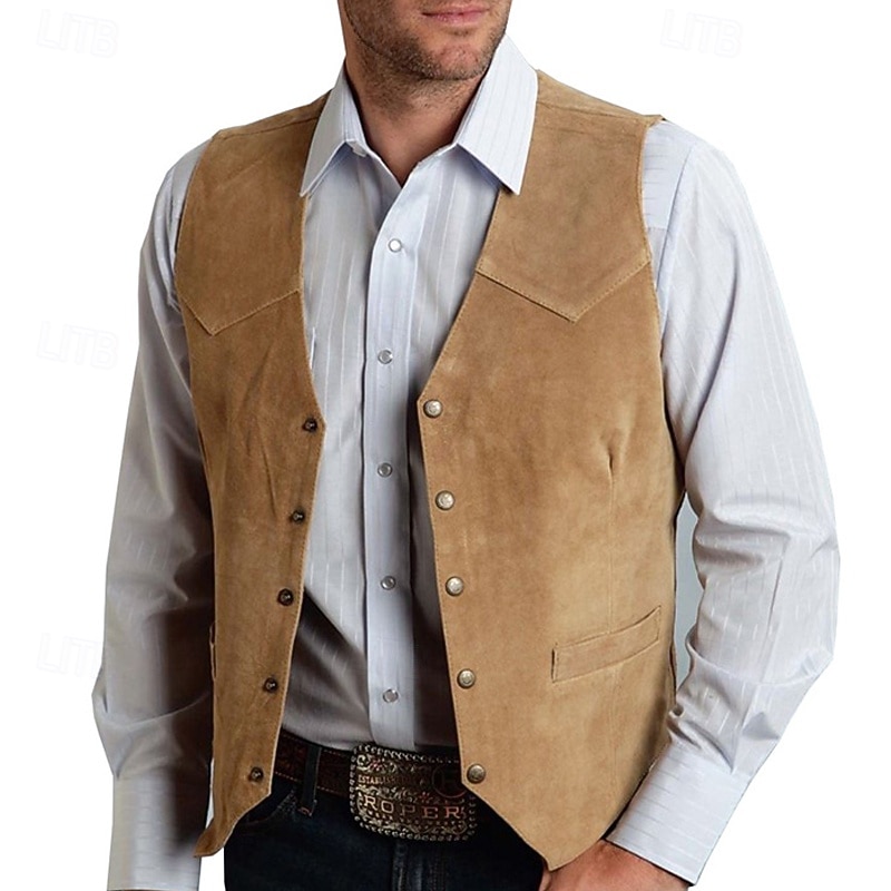 Men's Vest Gilet Suede Vest Vacation Daily Date Fashion Casual Spring &  Fall Pocket Buttons Spandex Polyester Comfortable Plain Single Breasted One-button V Neck Regular Fit Black Champagne Burgundy