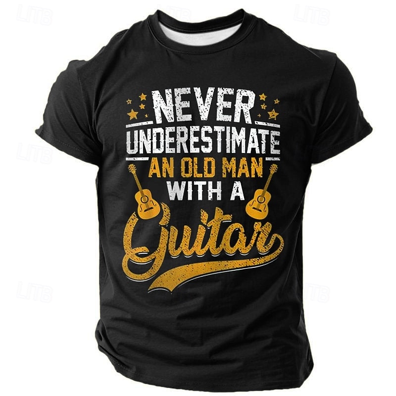 Men's Graphic T-Shirt: Never Underestimate An Old Man With A Guitar - Funny Musician & Hobby Gift