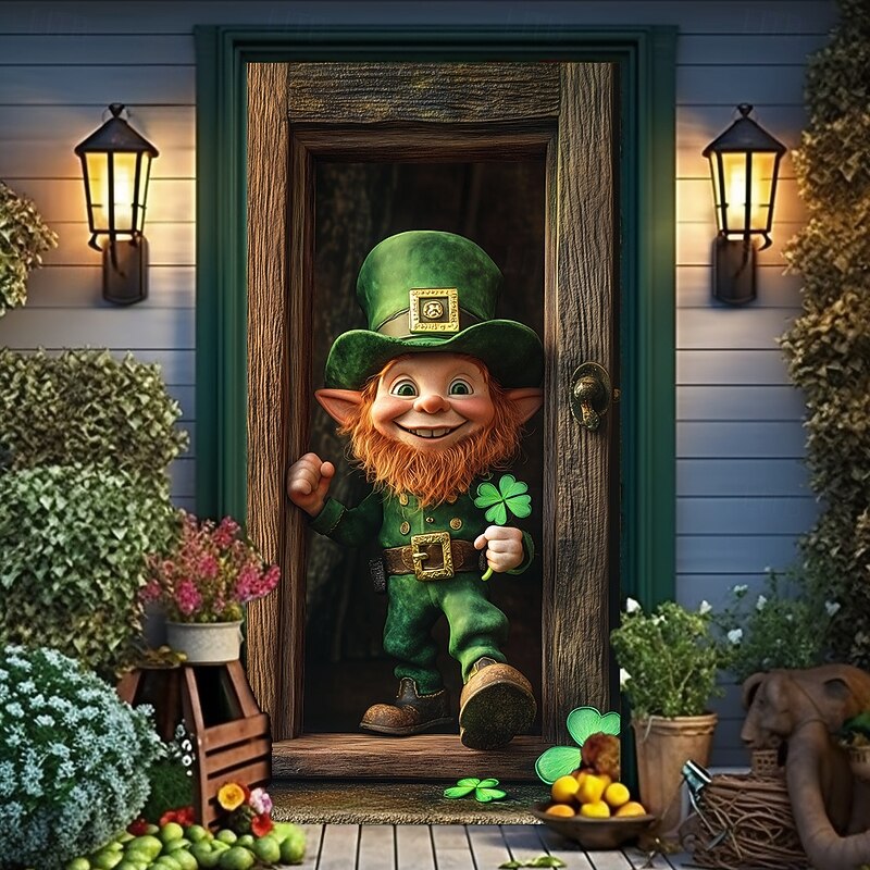 Saint Patrick's Day Door Decorations Door Covers Gnome Door Tapestry Door Curtain Decoration Backdrop Indoor/Outdoor Door Banner for Front Door Farmhouse