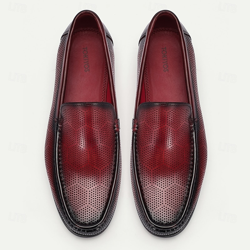 Men's Premium Cowhide Perforated Leather Loafers - Breathable Slip-On Shoes for Business and Casual Wear4
