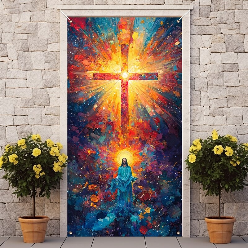 Door Decorations Door Covers Jesus Cross Door Tapestry Door Curtain Decoration Backdrop Indoor/Outdoor Door Banner for Front Door Farmhouse4