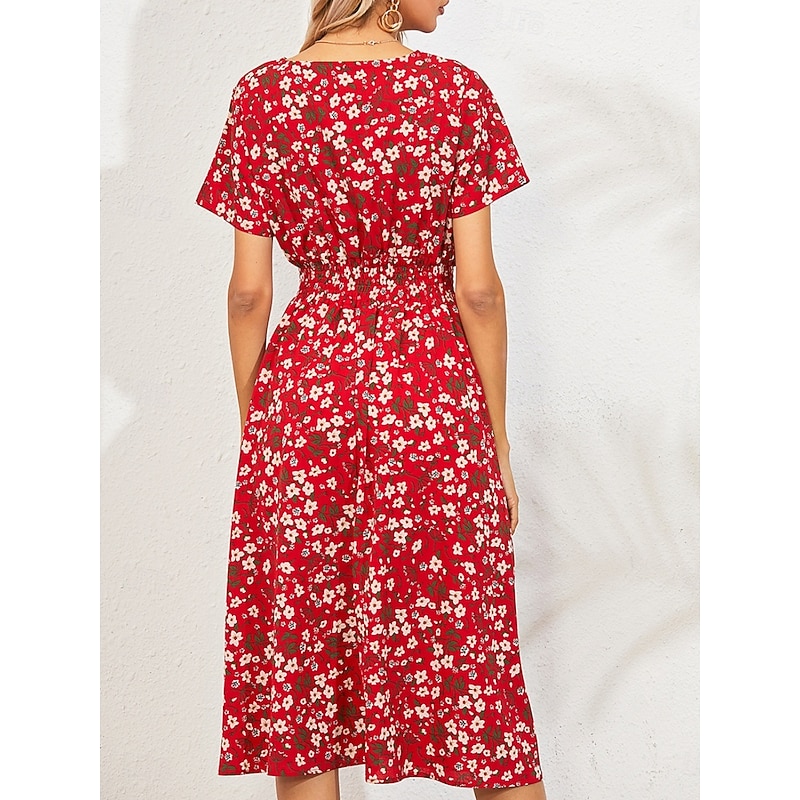 Women's Midi Dress Casual Dress Swing Dress A Line Dress Stylish Casual Vacation Daily Regular Fit Floral Short Sleeve V Neck Black White Yellow Pink Summer2