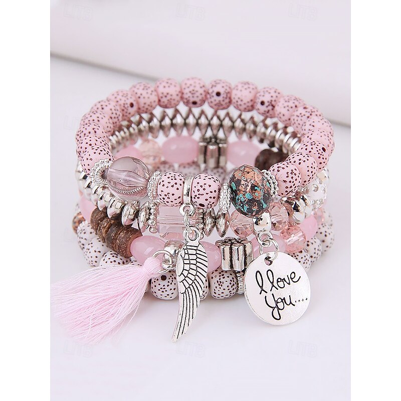 Women's Bohemian Multilayer Beaded Bracelet Set – Colorful Charm Bracelets with Tassel and Wing Pendant for Casual and Beach Wear4