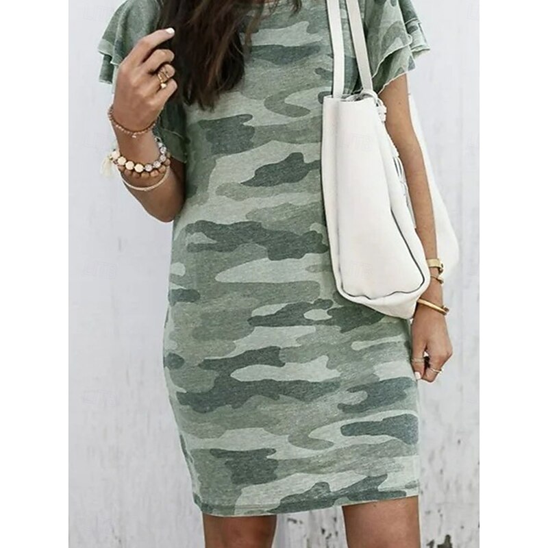 Women's Mini Dress Casual Dress Stylish Casual Vacation Daily Loose Fit Graphic Short Sleeve Crew Neck Army Green Summer Spring4