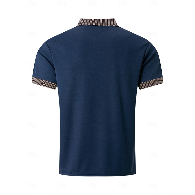 Men's Business Polo Golf Shirt Business Casual Lapel Classic Short Sleeve Color Block Stripes Buttons Summer Spring &  Fall Black Red Navy Blue Gray Business Polo4