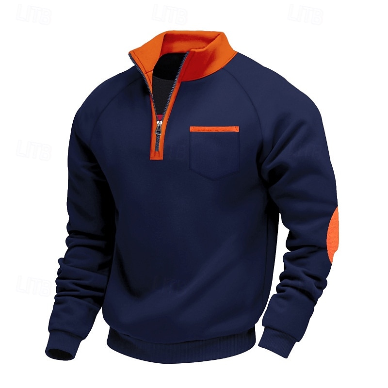 Men's Sweatshirt Quarter Zip Sweatshirt Black Burgundy Navy Blue Light Grey Dark Gray Half Zip Plain Sports & Outdoor Daily Holiday Polyester Streetwear Cool Casual Spring &  Fall Clothing Apparel2