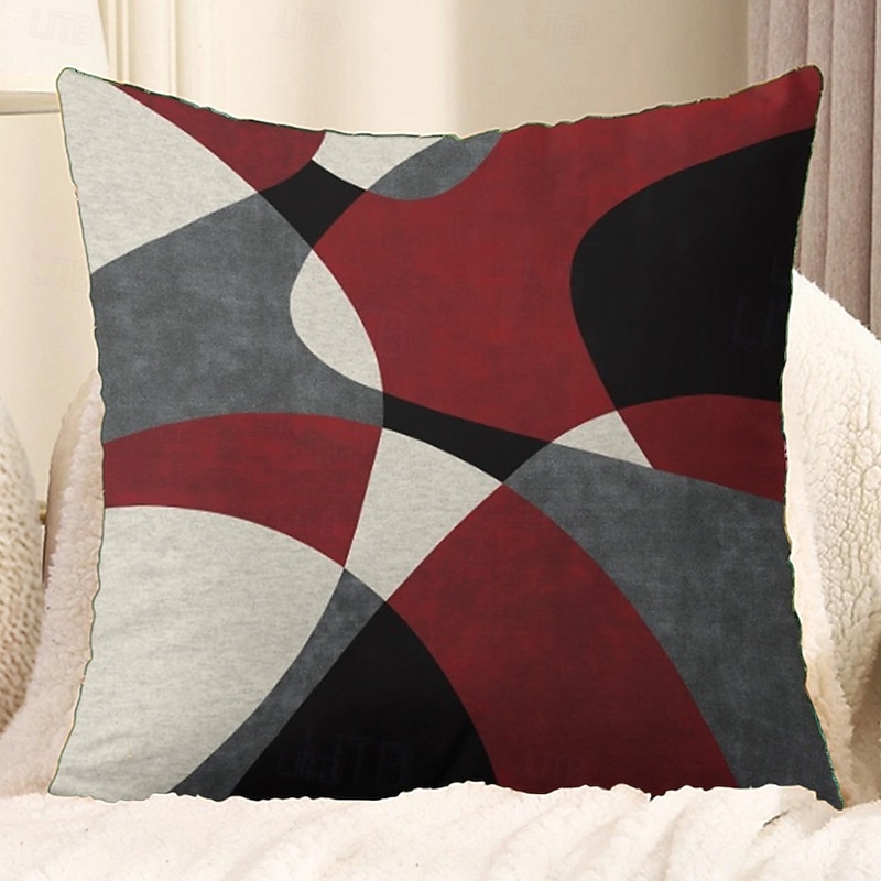 Argyle Pattern Decorative Toss Pillows Cover 1PC Soft Square Cushion Case Pillowcase for Bedroom Livingroom Sofa Couch Chair Black Grey White Red2