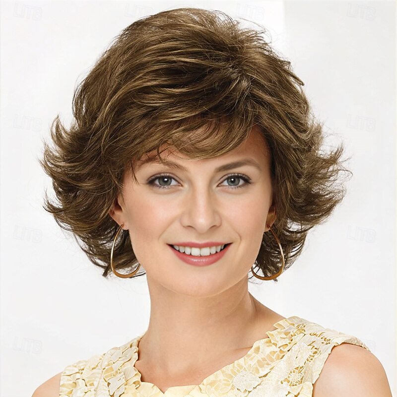 Mid Length Color Me Beautiful WhisperLite Wig  Beautiful Mid-Length Layered Waves with Elegant Wispy Bangs / Multi-tonal Shades of Blonde Silver Brown and Red